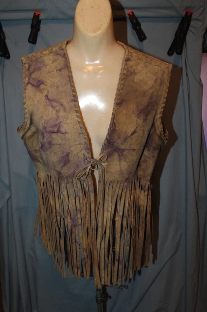 Vintage Long Fringed Suede Ladies Hippie Boho Vest circa 1970's