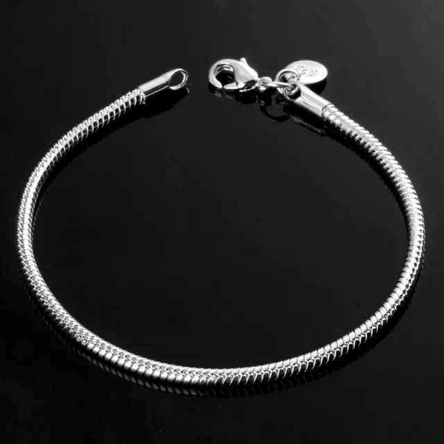 Brazaletes de cadena de serpiente de 3 mm para hombre enchapados en plata esterlina 925 para mujer joyería