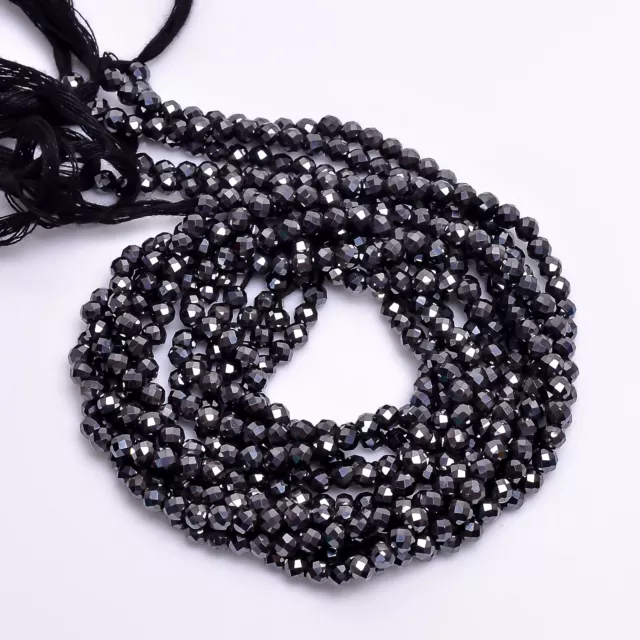 100% Natural Black Spinel Gemstone Round Faceted Beads 3X3 mm Strand 13" AB-231