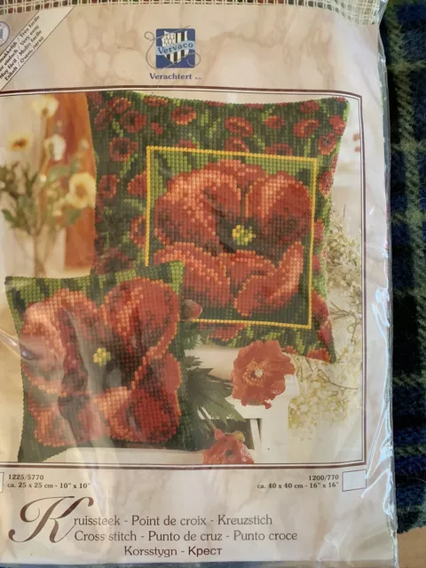 Poppies ~ Chunky Cross Stitch Cushion Front Kit by Vervaco 40x40cm