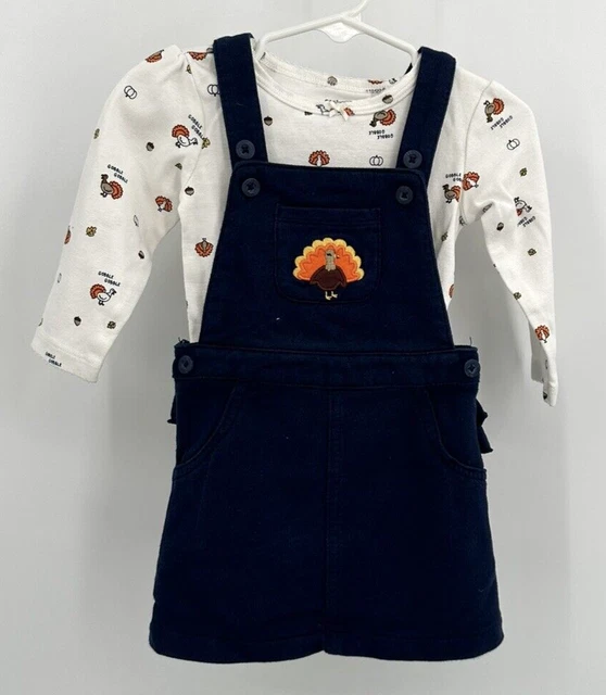 CARTER'S THANKSGIVING TURKEY 2 PIECE JUMPER DRESS Infant Girl Size 12 Months