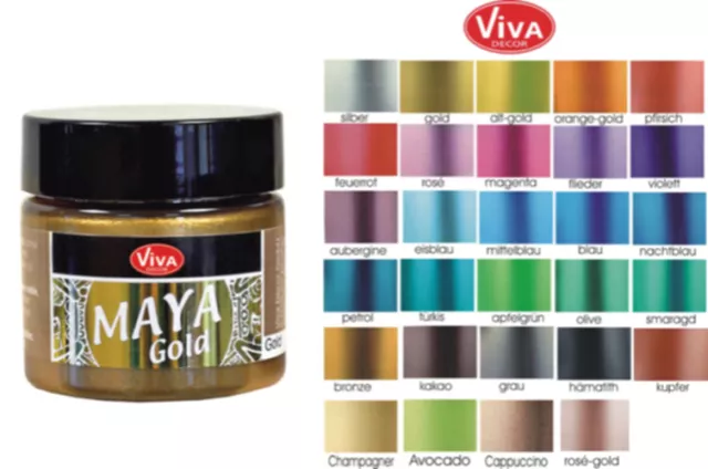 MAYA GOLD 45ml  von Viva Decor Metallic Effekt Farbe Farbauswahl aus 27 Farben