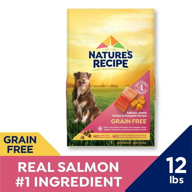 Nature′s Recipe Dry Dog Food, Grain Free Salmon Sweet Potato Pumpkin Recipe 12lb