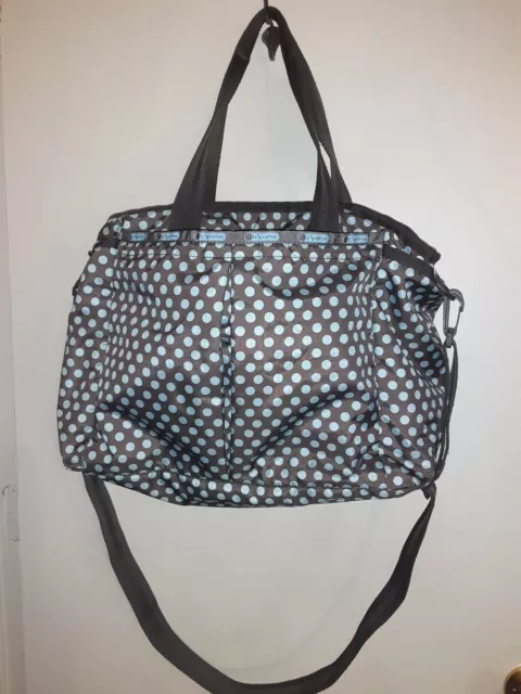 Le Sportsac  Baby Diaper Bag Tote Polka Dot Brown Blue Pockets Zipper