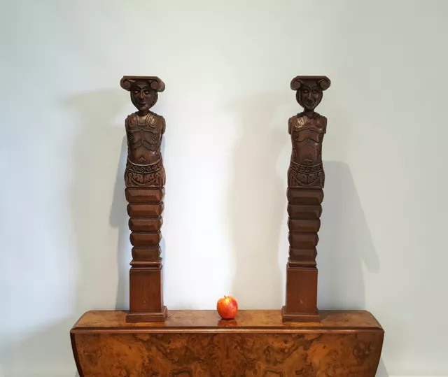 Fine pair antique carved oak caryatids, early 20th Century, 17th Century style. 2
