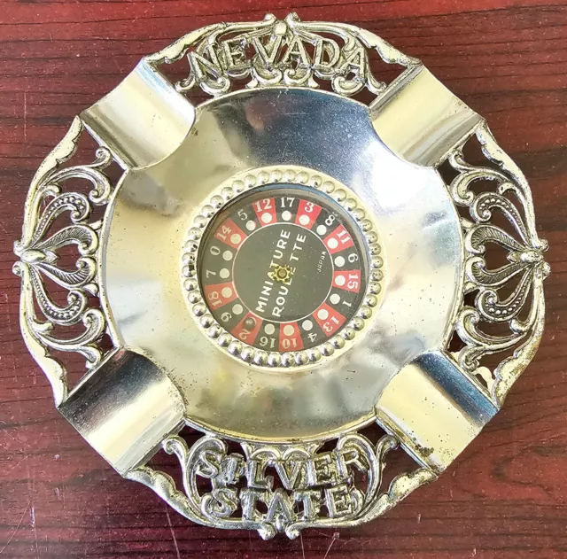 Vintage Roulette Wheel Silver State Nevada Ashtray With Working Wheel Japan