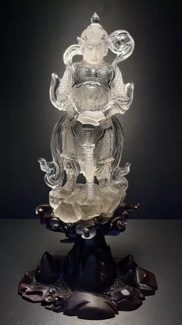 Chinese Exquisite Handmade Bodhisattva Carving Natural Crystal Statue