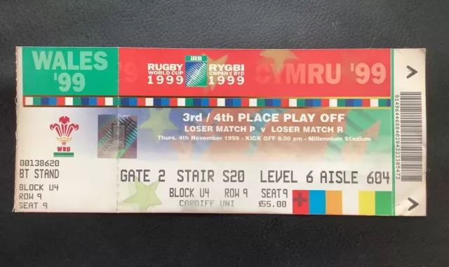 1999 RUGBY WORLD CUP 3rd & 4th PLAY PLAY OFF  New Zealand v South Africa ticket