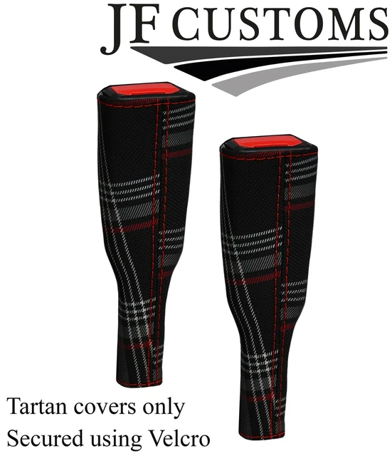 D Red Stitch Red Tartan 2X Seat Belt Tall Covers For Vw T6 Transporter