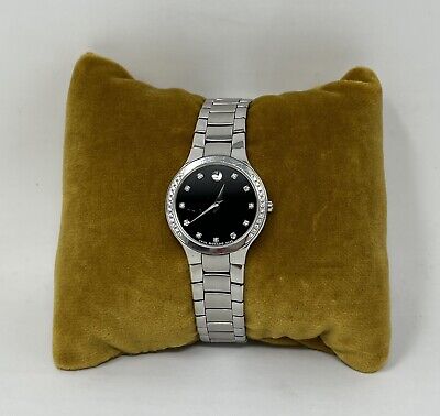 Movado Women's Serio Stainless Steel Black Diamond Marker Museum Dial Watch ❤️