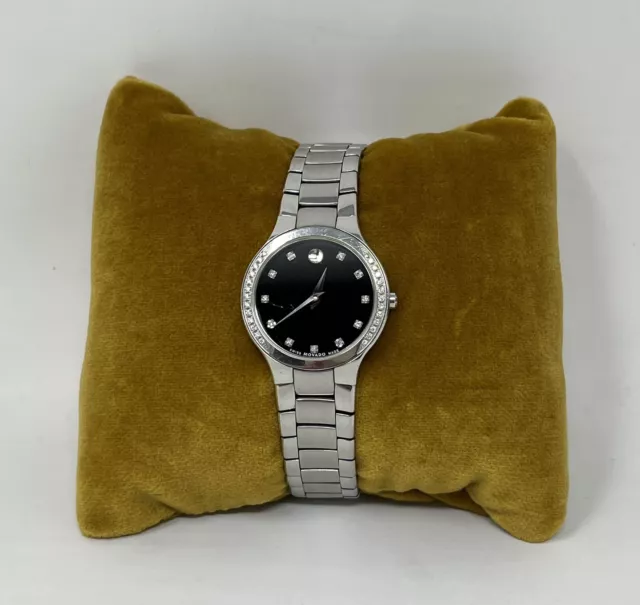 Movado Women's Serio Stainless Steel Black Diamond Marker Museum Dial Watch ❤️