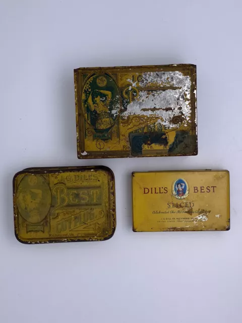 3 Vintage/Antique Dill's Best Assorted Sizes Tobacco Tins  1 with 1883 Tax Stamp