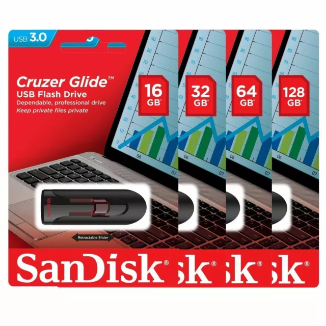 SanDisk Cruzer Glide USB 3.0 16GB 32GB 64GB 128GB 256GB Flash Drive Memory Lot