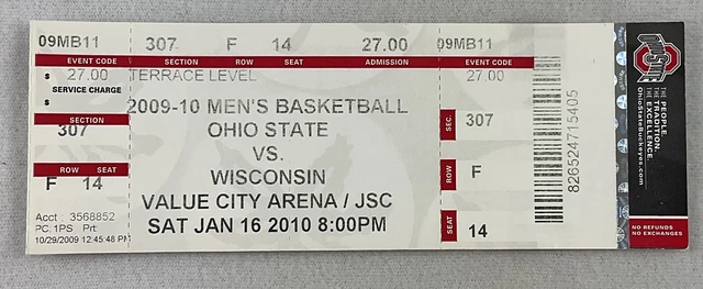 CBK 2010 01/16 Wisconsin at Ohio State Basketball Ticket-Jon Leuer