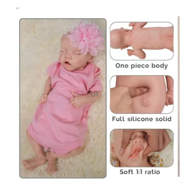 Sleeping Baby Girl 17"Full Silicone Floppy Doll Lifelike Reborn Baby Newborn Toy