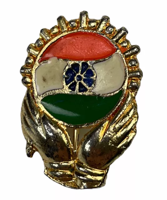 India Indian flag Pins badges gold orange white green with hands