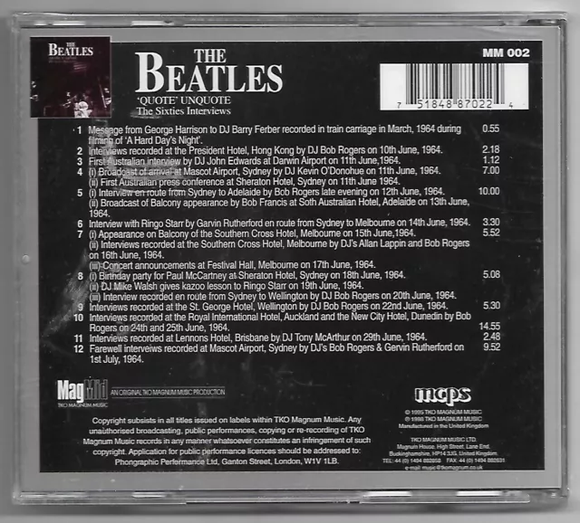 The Beatles "Quote/Unquote,60´s Interviews" CD 1998,TKO/UK - NEU/OVP/NEW/Sealed 2