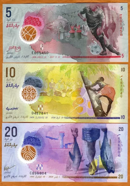 SET Maldives, 5-10-20 Rufiyaa, 2017-2020, P-A26-26-27 Polymer UNC