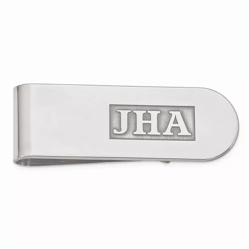 Customizable Sterling Silver Raised Letters Polished Monogram Money Clip