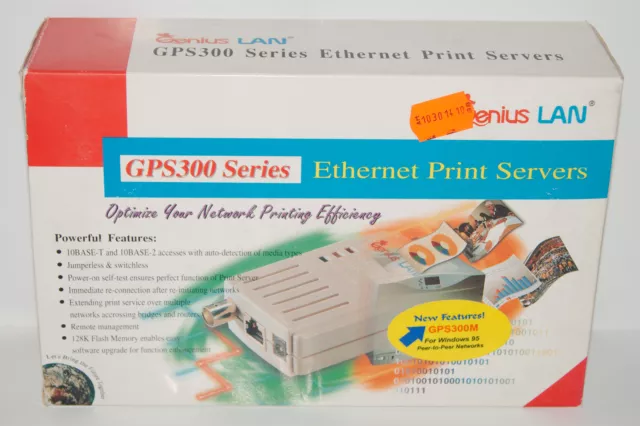 Genius LAN GPS300 Ethernet Print Server - Centronics - 10Base-T - nuovo & IMBALLO ORIGINALE