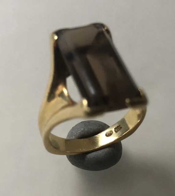 18k Yellow Gold Large Smoky Quartz Gemstone Statement Ring Size 7/8 gram
