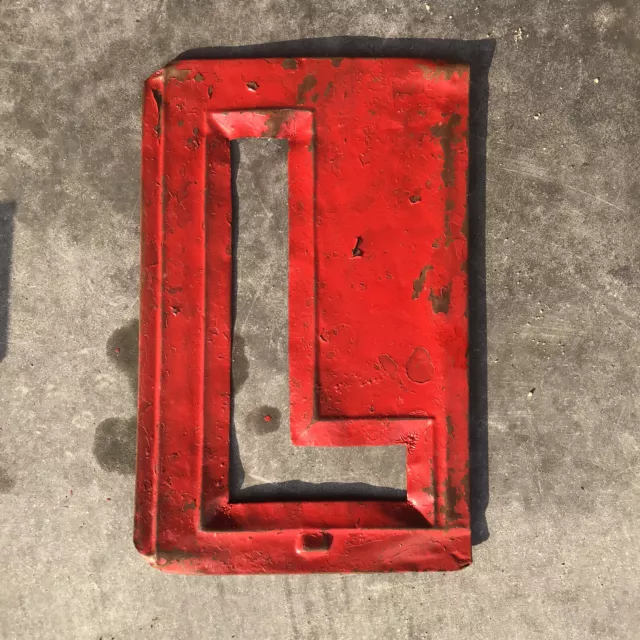 NOS USA Antique Metal Letter L Wall Art Marquee Industrial Salvage Red Paint Vtg