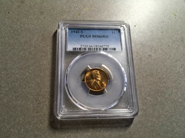 1942-S Lincoln Wheat Cent Penny PCGS MS66RD! BU UNC Choice Gem FREE SHIPPING!