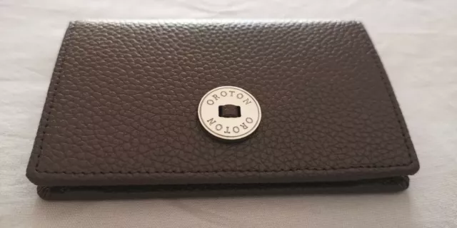 New Oroton Melanie Pebble Chocolate Business Card Holder Coin Wallet Leather