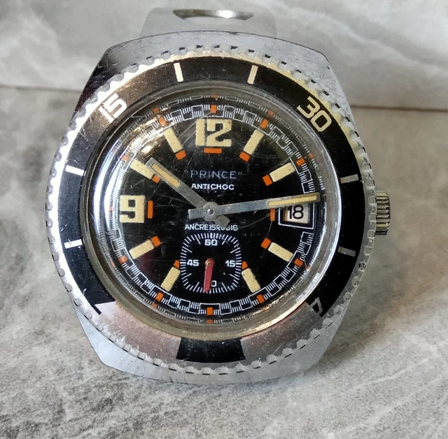 Montre De Plongée Vintage CINCASET Des Années 60 - Mécanique Manuelle, Boîtier Argenté, Cadran Noir