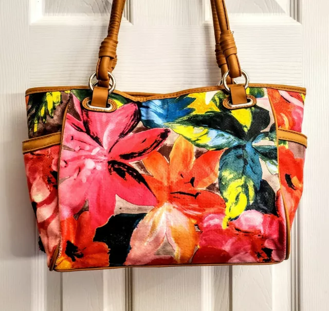 Q) Rosetti Handbag Purse Floral Gray Pink Green Flowers Shoulder Bag | eBay