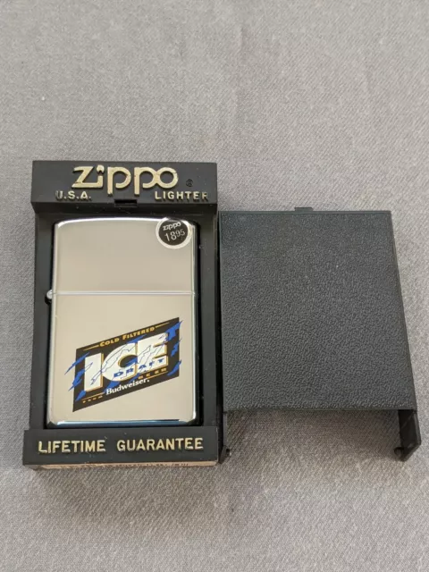 Vintage 1995 Budweiser Ice Draft Beer High Polish Zippo Lighter Mib Rare