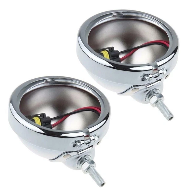4.5" Inch Motorcycle LED Fog Passing Lights Auxiliary Lamp Chrome Housing Bucket