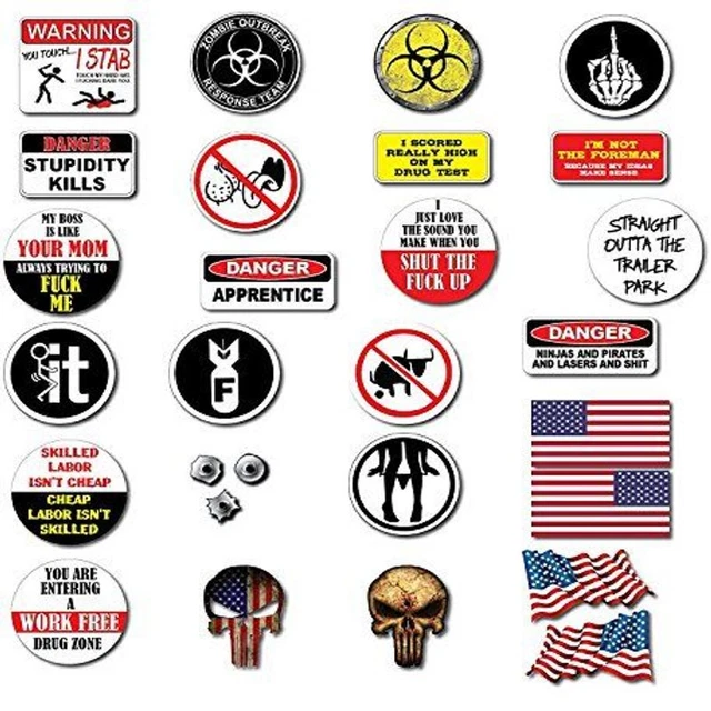 1 Set (28 pcs) Hard Hat, Tool Box Stickers, Prank Brain | 100% PVC ! Funny...