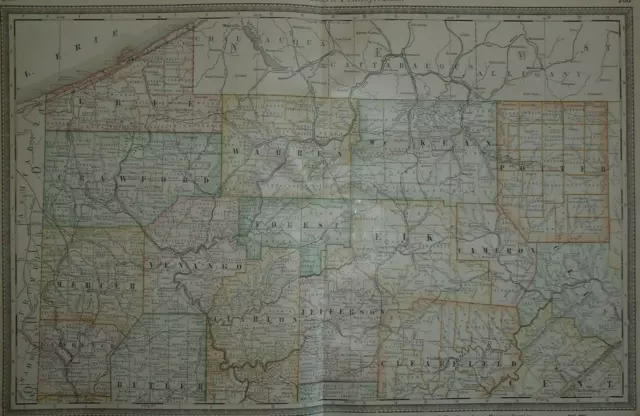 Vintage 1883 Atlas Map ~ NORTHWESTERN PENNSYLVANIA ~ Old & Authentic ~ Free S&H