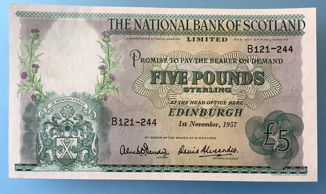 1957 National Bank of Scotland Five Pound £5 Dandie Alexander B Prefix Crisp