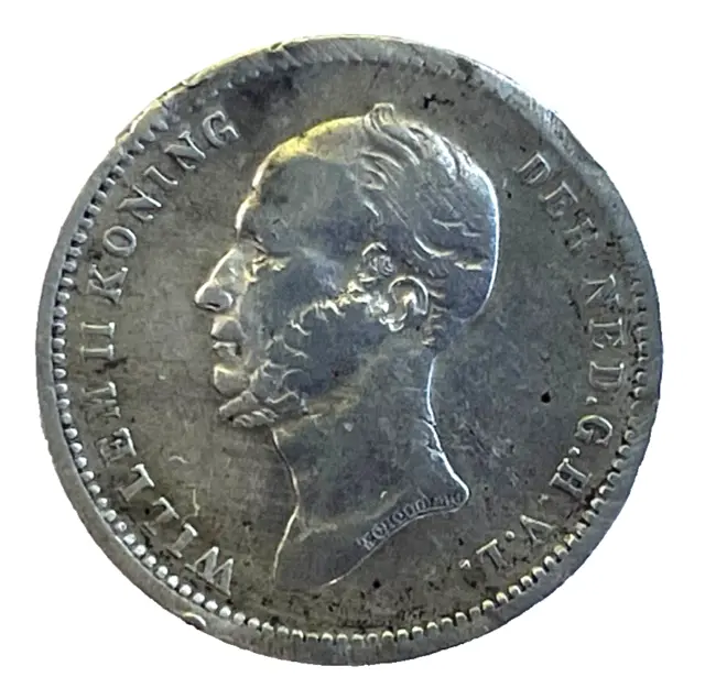 Netherlands, Willem II, 25 cent silver, 1849(dot) VF
