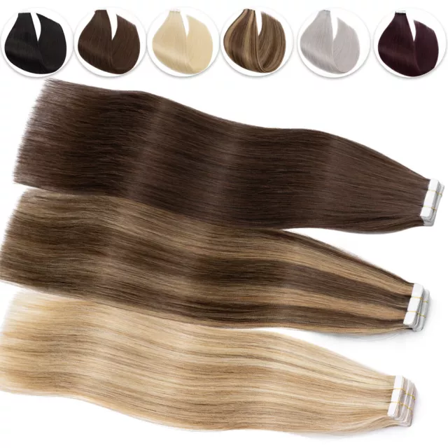 60 Bandes Tape Adhésives Extensions De Cheveux 100% Naturels Indian Remy 30-60Cm