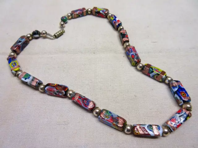 COLLIER ancien MURANO - perles MILLEFIORI filet OR - Vintage Venetian necklace