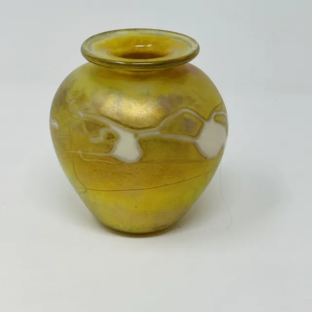 Robert Held Vase Art Glass Gold Metallic Iridescent Modern Made in Canada  4 "