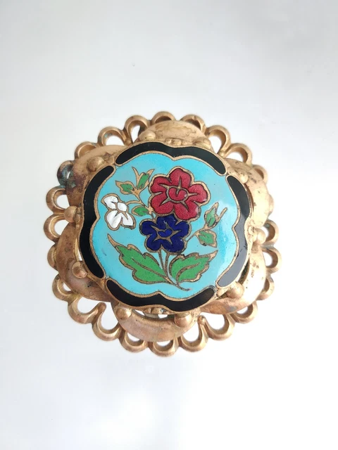 Broche + Boucles D'oreilles En émail Vintage Années 40 - Bijou Antique Zircon