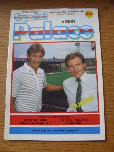 24/09/1986 Crystal Palace v Bury [Football League Cup] . Item In very good condi