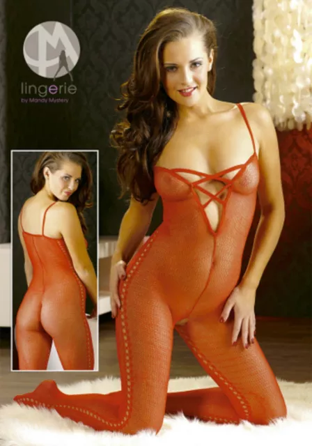 MANDY MYSTERY -  Mikro-Netz Catsuit - rot - ouvert- Grösse wählbar  (OVP)