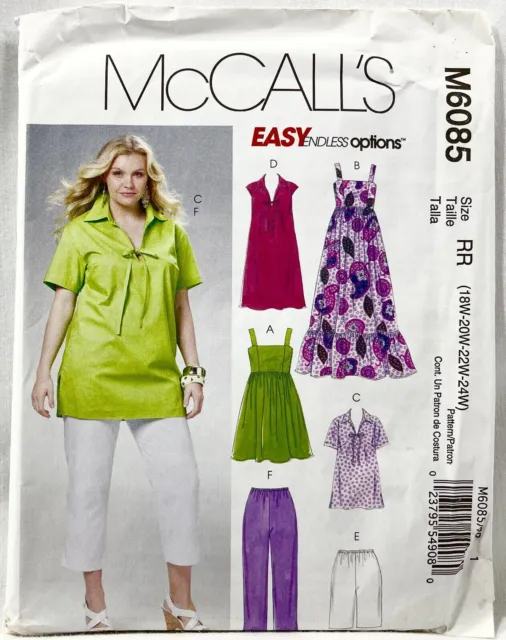 2010 McCalls Sewing Pattern M6085 Womens Tops Dresses Shorts Capris 18-24 11996