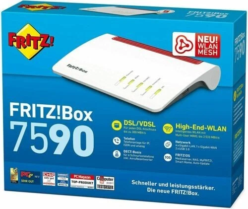 AVM FRITZ!Box 7590 Modem Router + 10gtek Media converter Fibra Ottica Fritz box