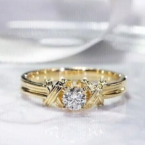 2Ct Round Cut Lab-Created Diamond Women Engagement Ring 14K Yellow Gold Finish