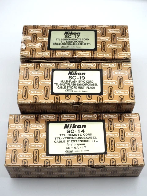 (3) Nikon SC-14, SC-17 & SC-19 TTL & Multi-Flash Sync Camera Cords