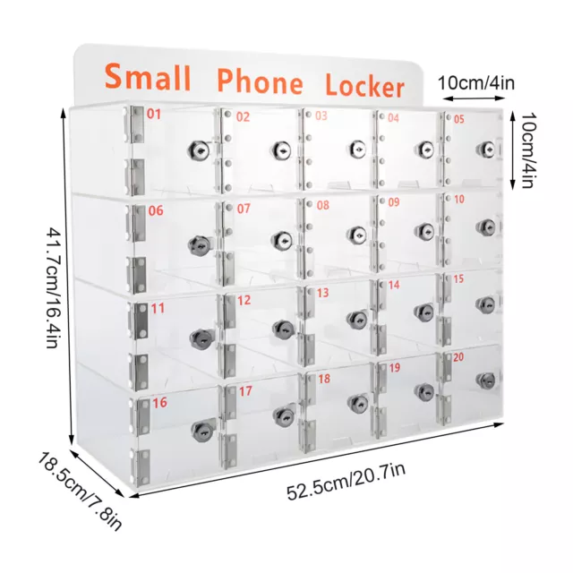 20 Slot Clear Acrylic Cell Phone Locker Cabinet Box W/Keys Freestand/ Wall Mount
