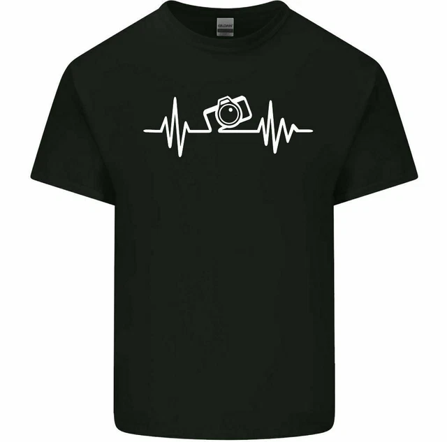 Photography Pulse Mens Funny Photographer T-Shirt Camera Lens Top ECG Heart Tee