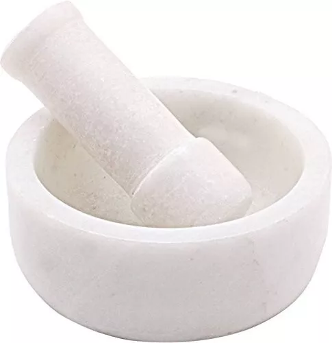 Marble Mortar Pestle Spice Mixer Set White 4 inches