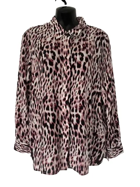 Pure Collection Stunning Pink Leopard Animal Print Pure Silk Blouse Size 12 £140